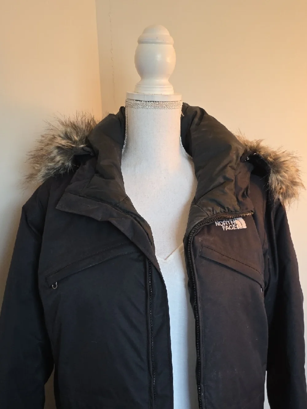 The North Face Hyvent Black Long Down Parka with Faux-Fur Trim